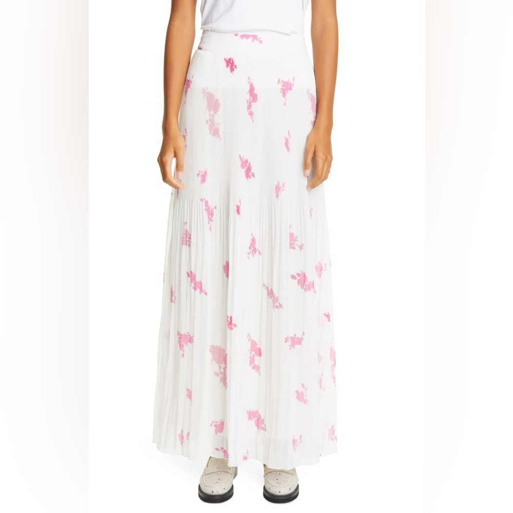 Ganni White Maxi Skirt with Pink Floral Print